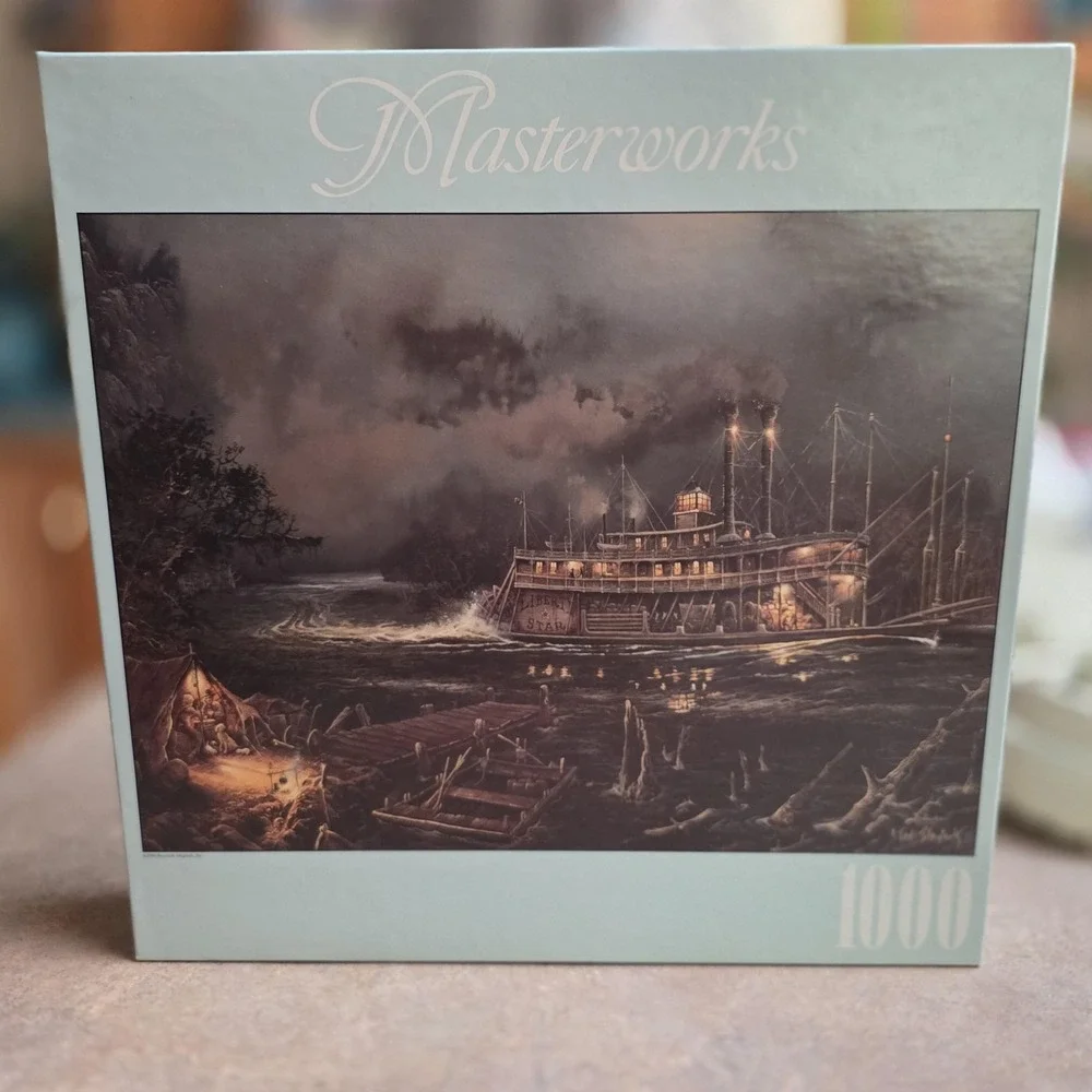Vintage RoseArt Masterworks Paddlewheel & Poker 1000 Pc Puzzle USA Multi Color